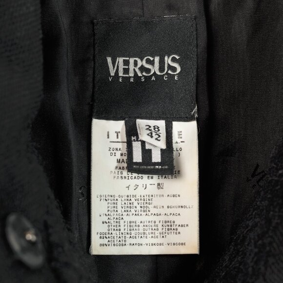 Versus Versace Black Fuzzy Wool Lace-Trim Coat - Picture 9 of 11